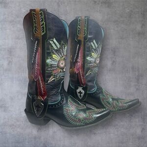 Ariat Gypsy Soule Black Leather Boots Womens 6 Indian Sugar Skull Embroidered